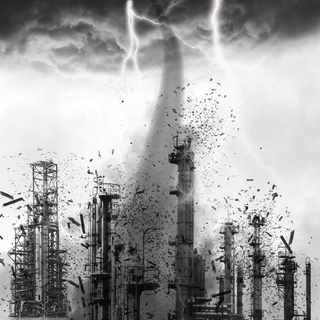 楼房倒塌乌云闪电地震灾难元素,免抠元素