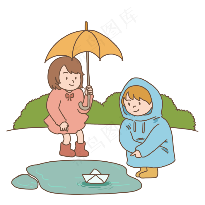 二十四节气雨水玩水的小孩插画免,免抠元素