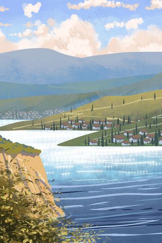 夏日湖水群山风景小清新