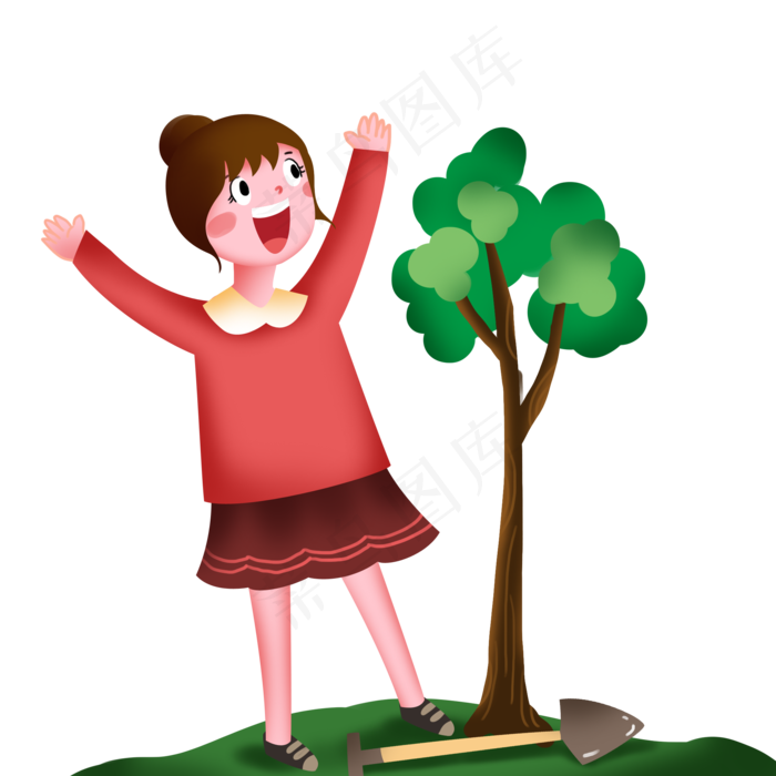 手绘植树节种树插画