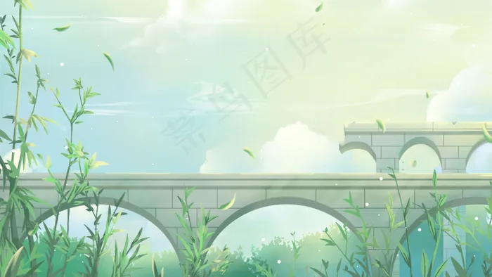 绿色唯美卡通小清新治愈夏季夏天美景配图(2880*1620px 300 dpi )psd模版下载