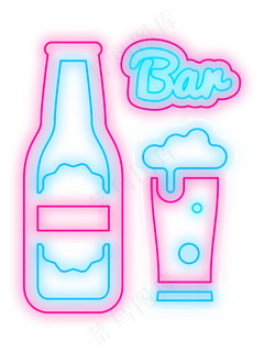 酒吧霓虹灯管发光广告装饰,免抠元素