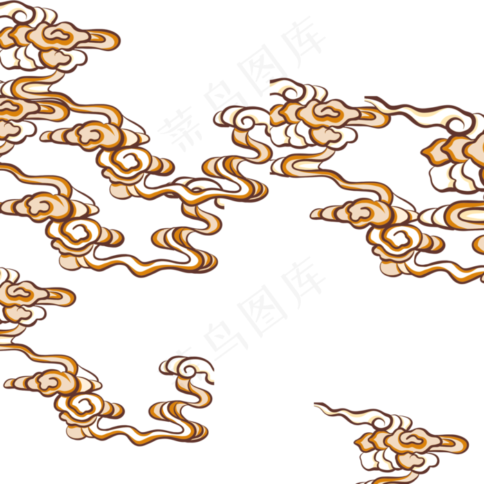 金色传统古典云朵插画,免抠元素