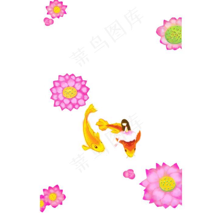 美丽的荷花和鱼(2000X2000(DPI:300))psd模版下载