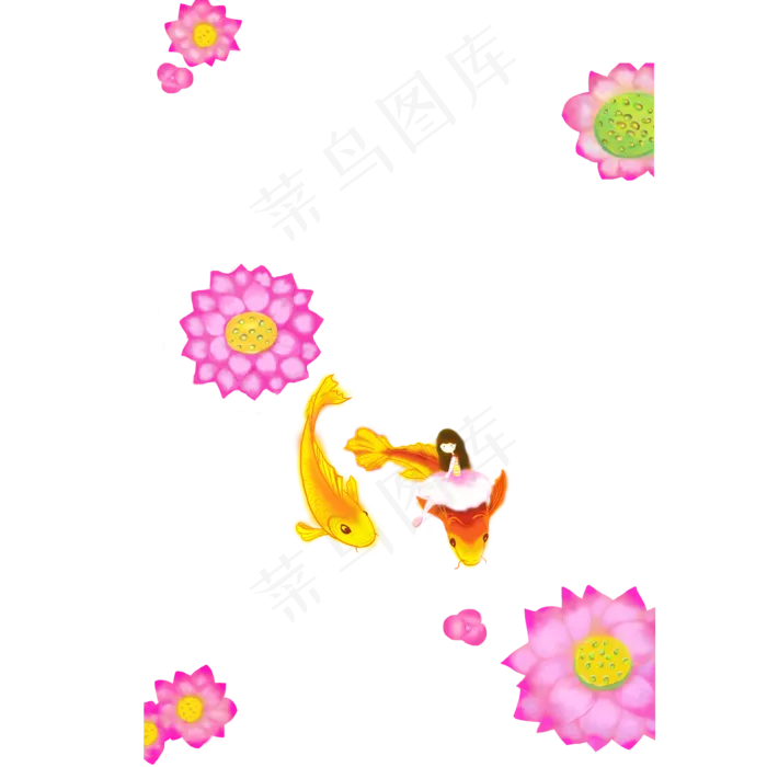 美丽的荷花和鱼(2000X2000(DPI:300))psd模版下载