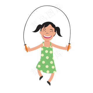 手绘跳绳的小女孩矢量免抠图