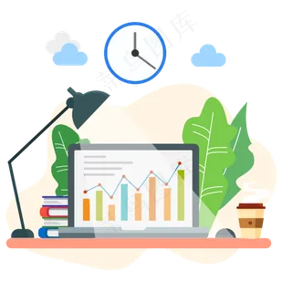 笔记本电脑扁平化风格台灯绿植矢,免抠元素