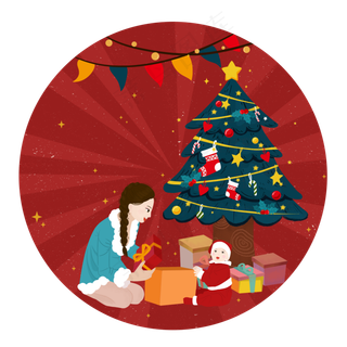少女婴儿圣诞树礼物星星平安夜母,免抠元素