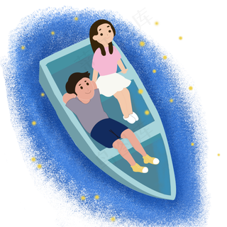 夏至夜晚在船上看萤火虫的男生女