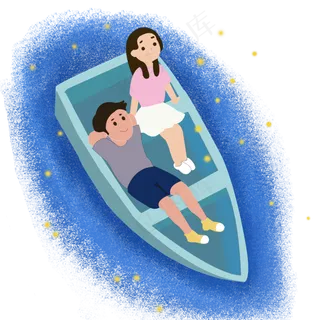 夏至夜晚在船上看萤火虫的男生女