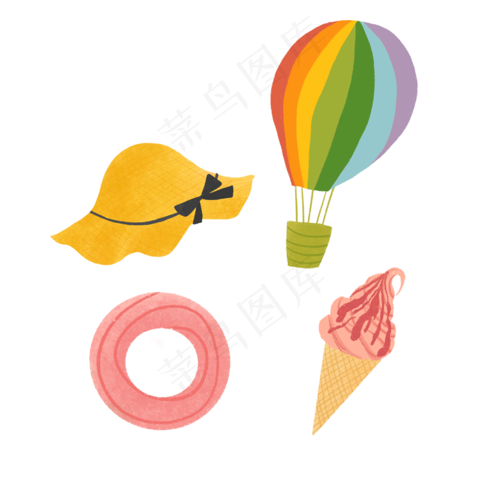 夏季海边元素装饰图,免抠元素(3000X3000(DPI:300))psd模版下载