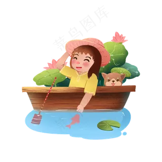 春天划船郊游卡通人物,免抠元素