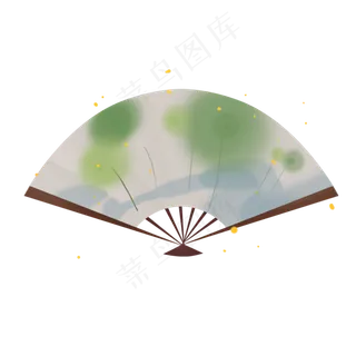 立春淡彩中国风水墨绿色荷叶扇面
