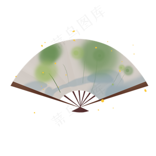 立春淡彩中国风水墨绿色荷叶扇面