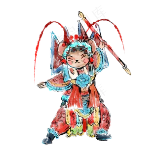 2020春节鼠年中国风水墨戏曲穆桂�,免抠元素