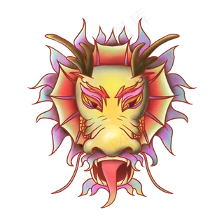 龙抬头黄色龙头手绘PNG,免抠元素