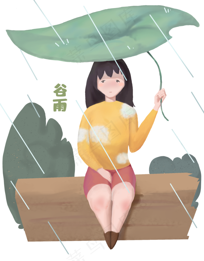 谷雨叶子挡雨女孩(1824X2328(DPI:300))psd模版下载