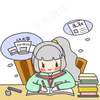 高考复习手绘人物学习奋斗免抠素