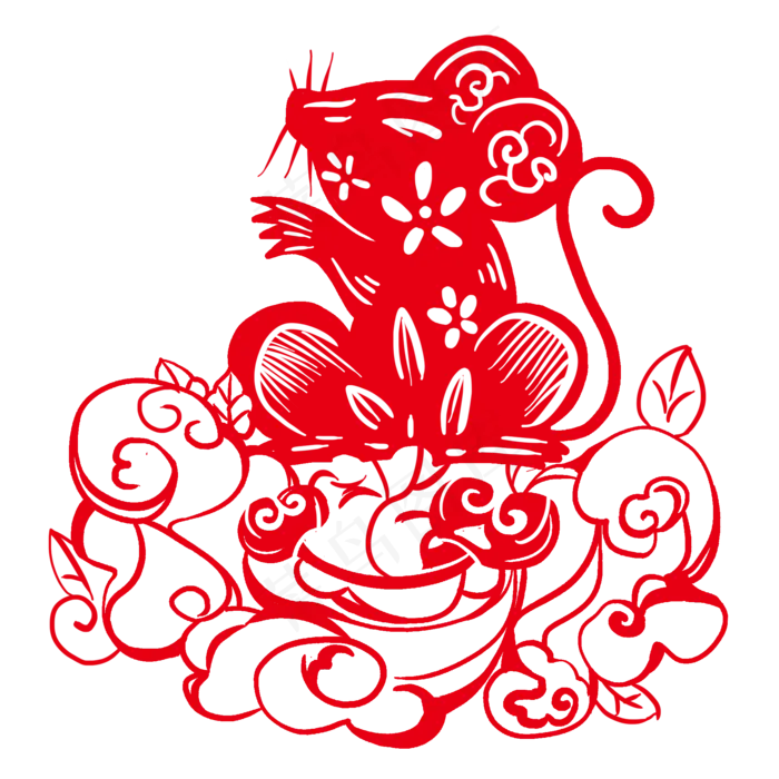 窗花鼠年新年免抠素材(2000X2000(DPI:300))psd模版下载