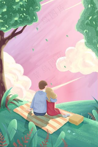 春天扁平5.1出游野餐情侣配图