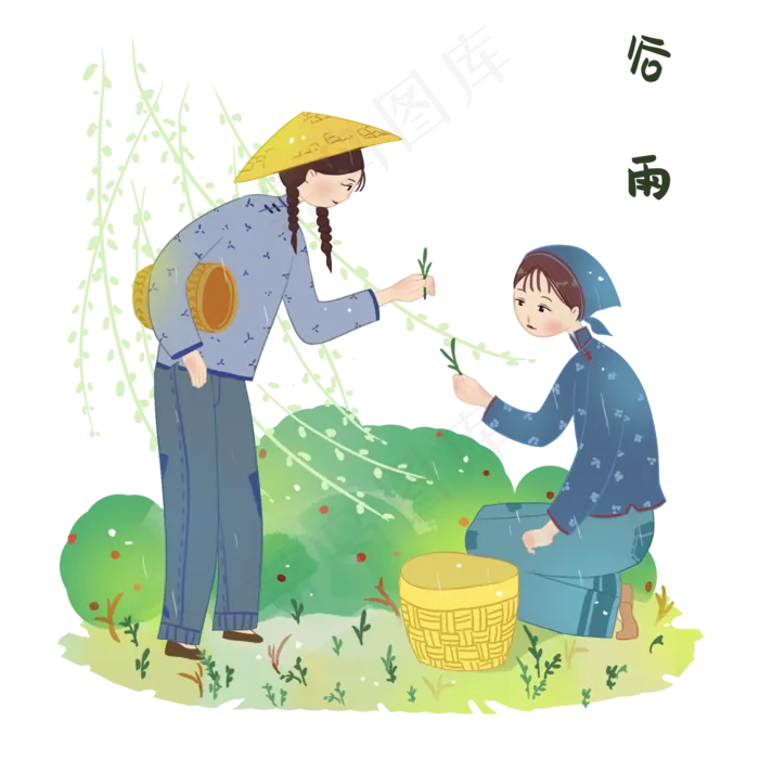 谷雨采茶的小女孩,免抠元素
