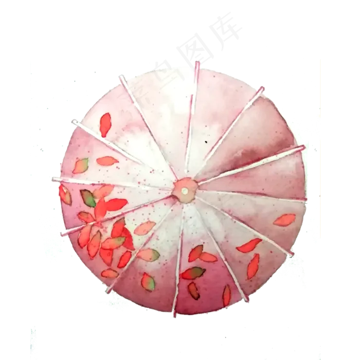 油纸伞水红叶子水彩PNG,免抠元素(2000X2000(DPI:200))psd模版下载