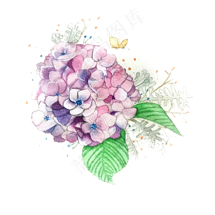 水彩*花绣球花团紫色装饰PNG(2000X2000(DPI:200))psd模版下载