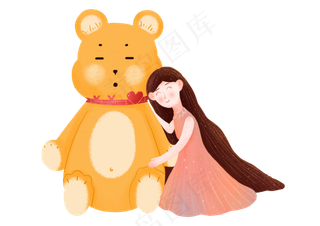 六一儿童节卡通小女孩小熊