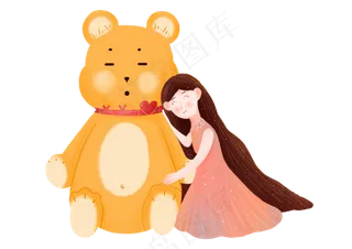 六一儿童节卡通小女孩小熊