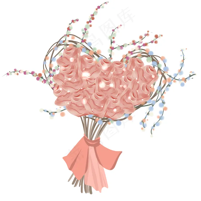 手绘暖色系小清新粉色新娘手捧花(2000X2000(DPI:300))psd模版下载