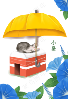 手绘小暑节气在熟睡的猫咪下载