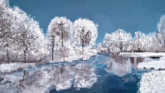 雪景冬天湖边雪景