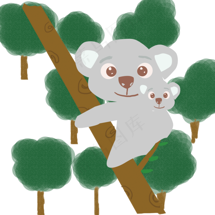 母亲节绿色卡通动物爬树PNG