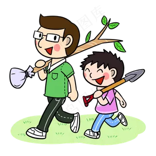 卡通植树节父子种树png透明底,免抠元素