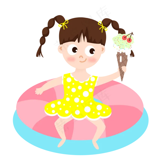 盛夏大暑女孩冰淇淋游泳圈手绘插(2000X2000(DPI:299))psd模版下载