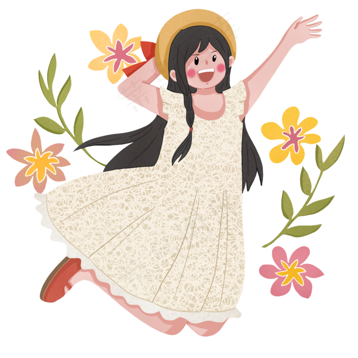 五四青年节跳跃挥手的女生