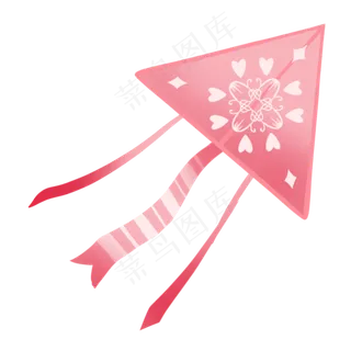 手绘小清新粉色洋气风筝,免抠元素