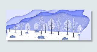 大寒蓝色森林手绘扁平剪纸风banner
