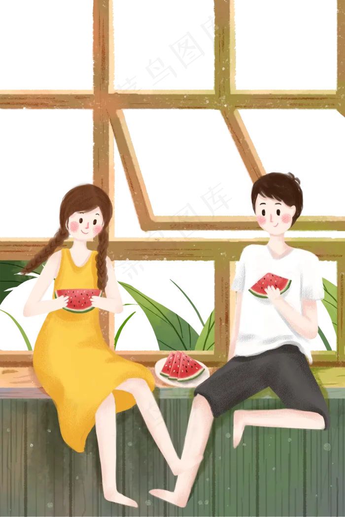 立夏夏季阳光凉爽吃西瓜治愈男孩