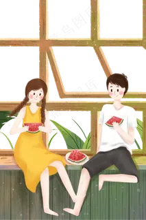 立夏夏季阳光凉爽吃西瓜治愈男孩