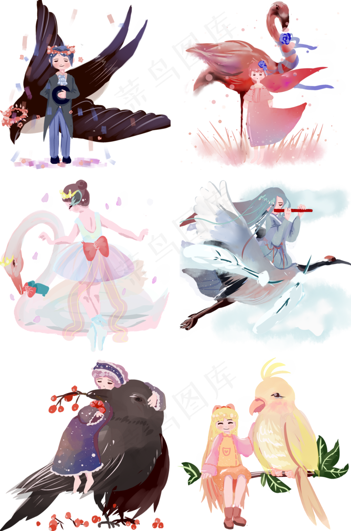 梦幻主题系列女孩儿和鸟的故事(2000X3020(DPI:299))psd模版下载