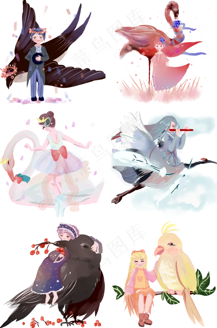 梦幻主题系列女孩儿和鸟的故事(2000X3020(DPI:299))psd模版下载