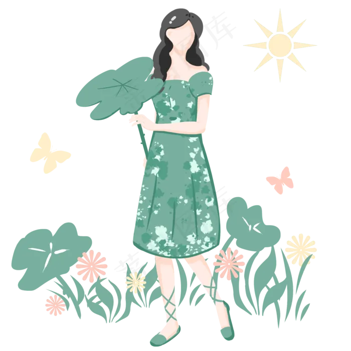 拿着植物的立夏女孩(2000X2000(DPI:300))psd模版下载