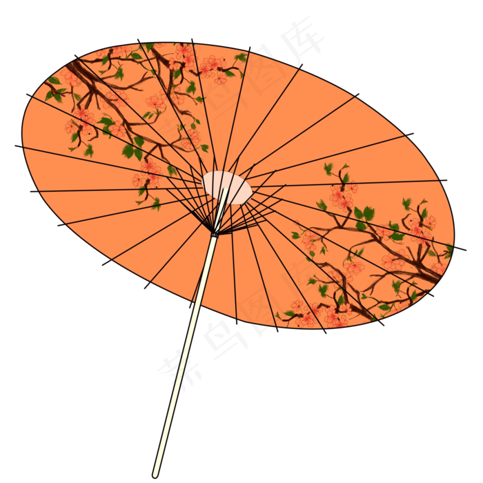 清明节古风装饰橙色油纸伞,免抠元素(2000X2000(DPI:300))psd模版下载