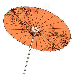 清明节古风装饰橙色油纸伞,免抠元素