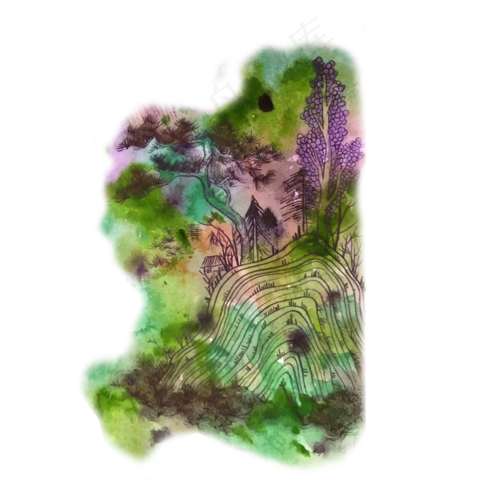 水墨中国画梦幻山水奇石PNG,免抠元素(3000X3000(DPI:300))psd模版下载