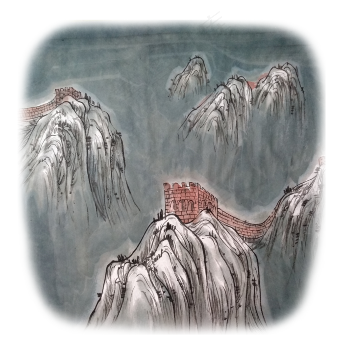 中国水墨山水万里长城雪景(2972X3000(DPI:72))psd模版下载