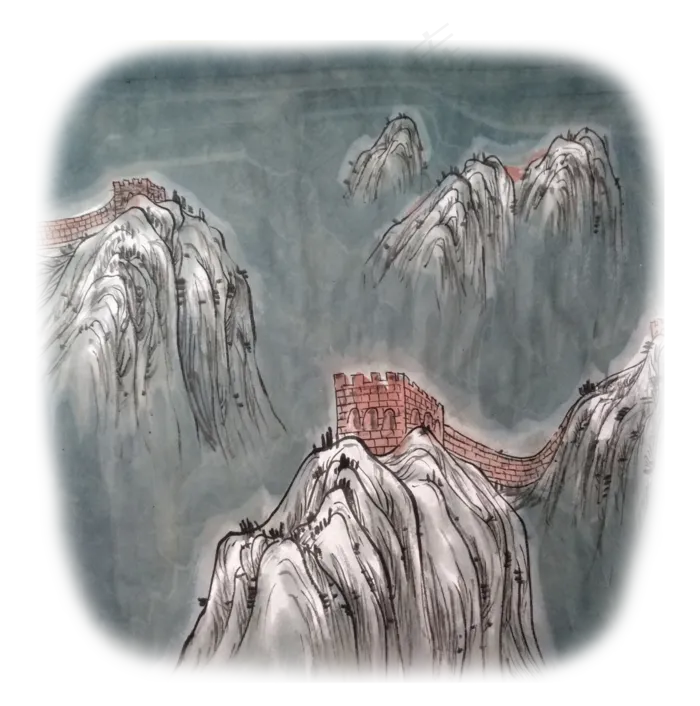 中国水墨山水万里长城雪景