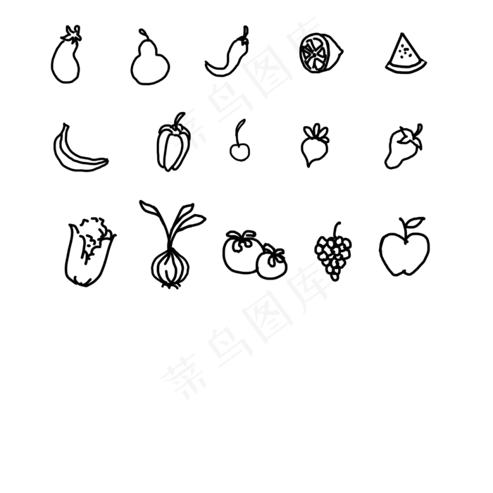 线条简笔画水果蔬菜