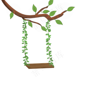 手绘春天绿色树枝秋千装饰元素,免抠元素